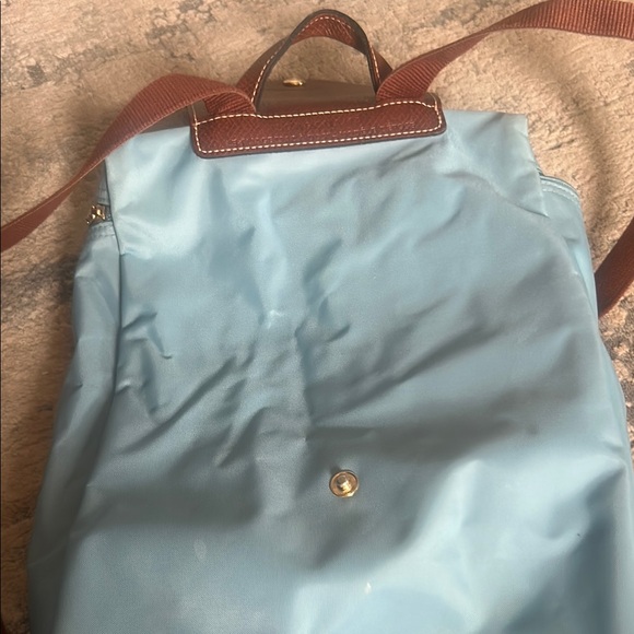 Longchamp Blue and Brown Backpack with Leather Trim - Picture 2 of 4
